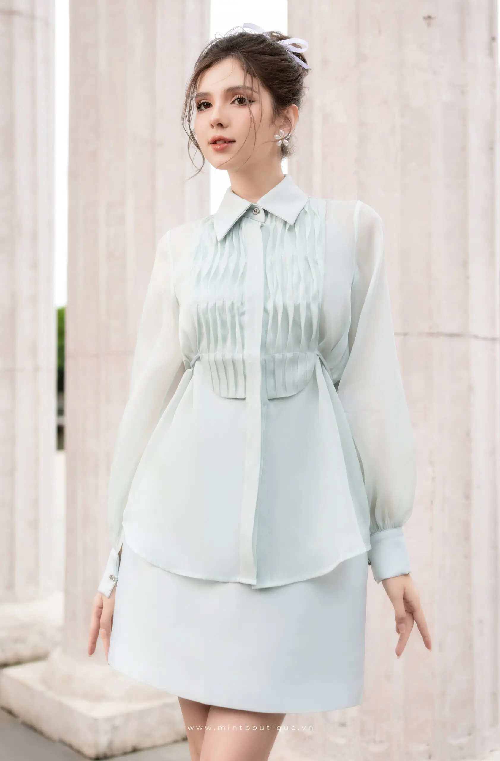 Áo sơ mi tơ hóng xanh mint - Image 2