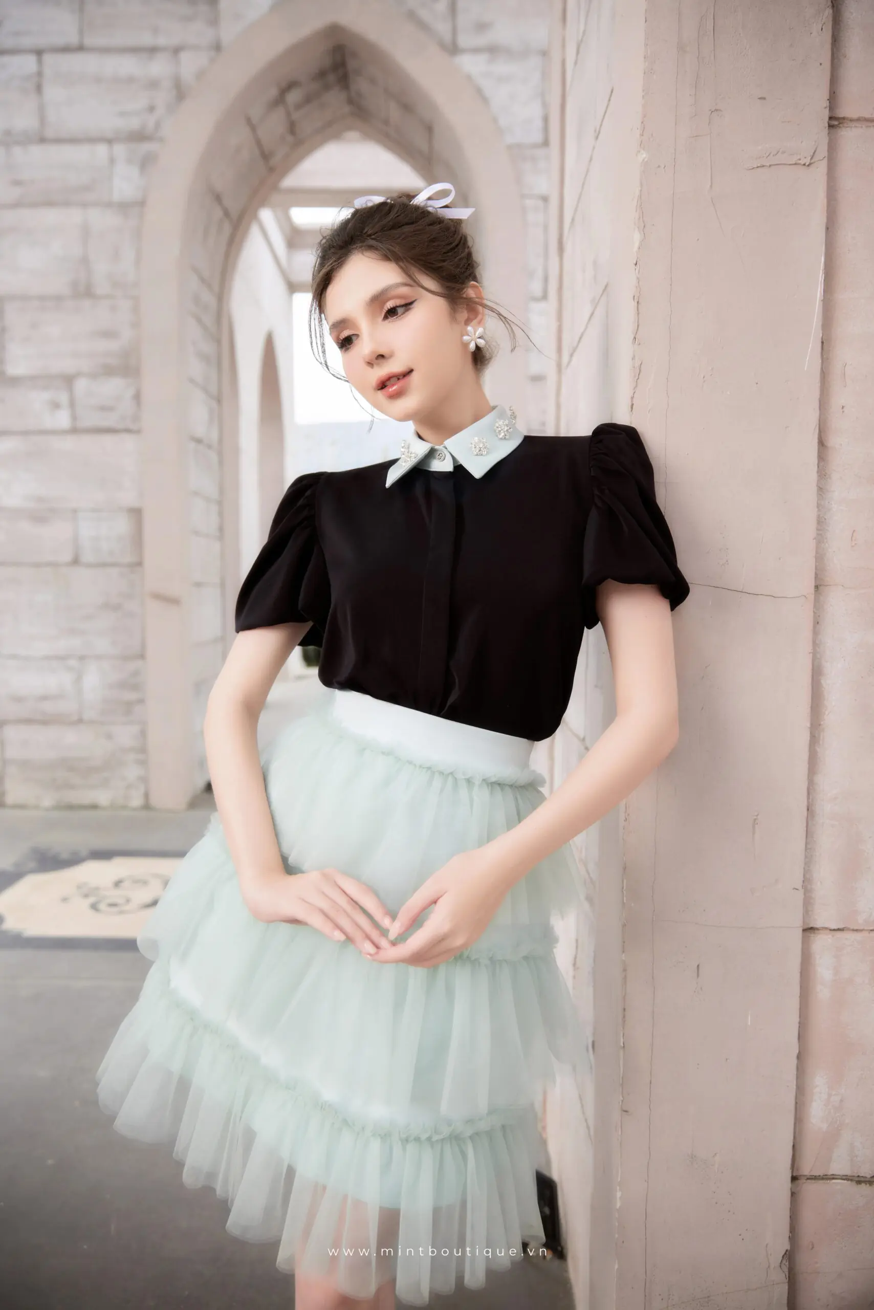 Chân váy tafta xanh mint - Image 4