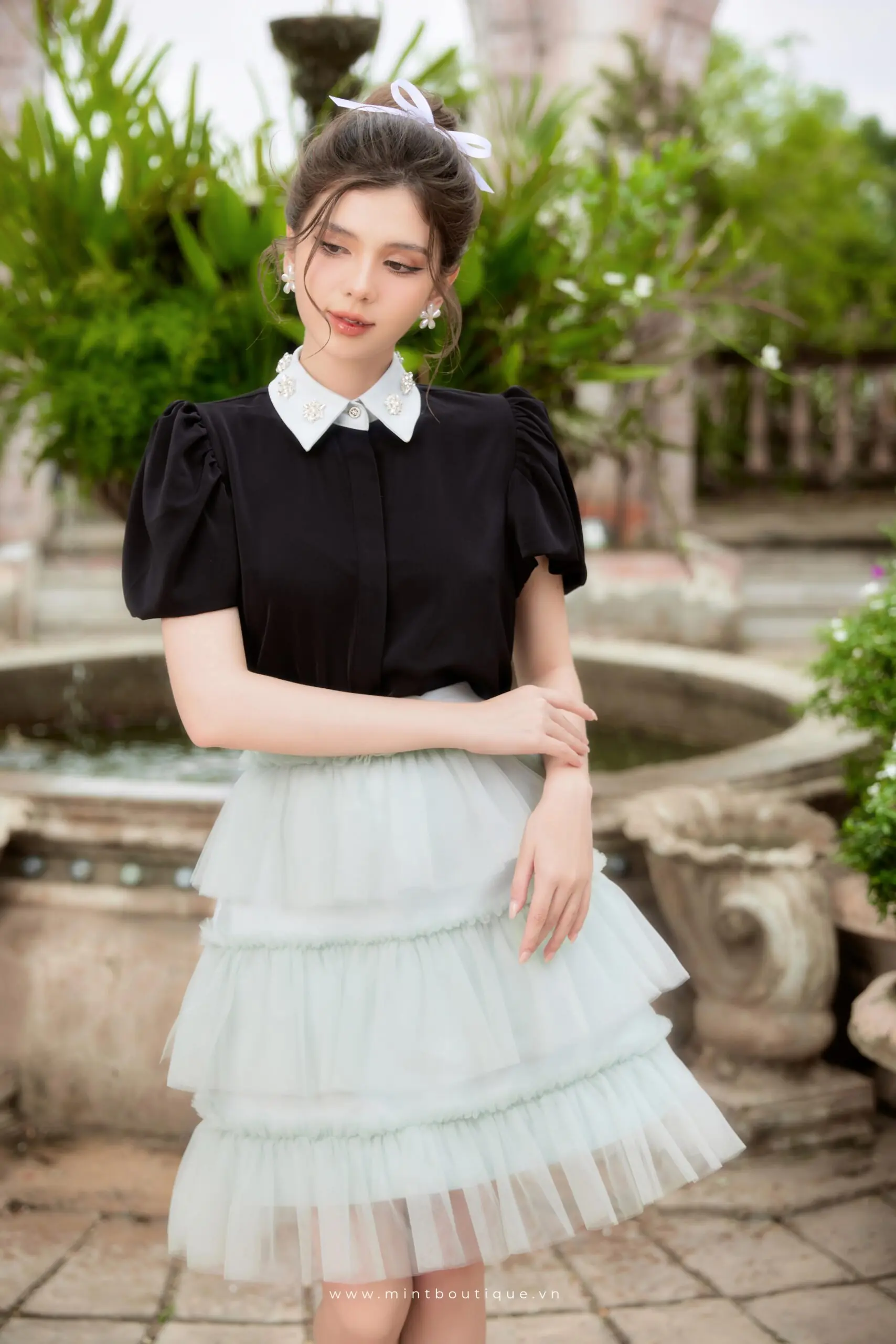 Chân váy tafta xanh mint - Image 3