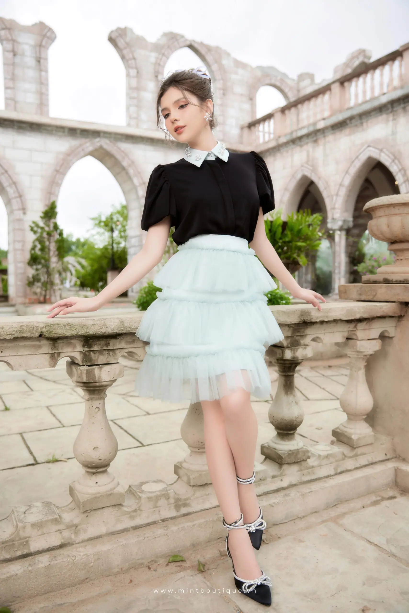 Chân váy tafta xanh mint - Image 2