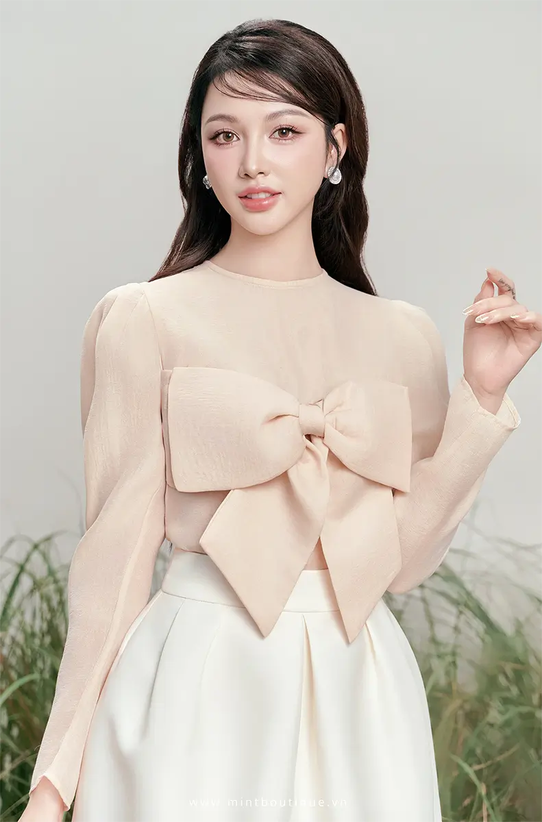 Chân váy tafta kem xếp ly cạp 5cm - Image 3