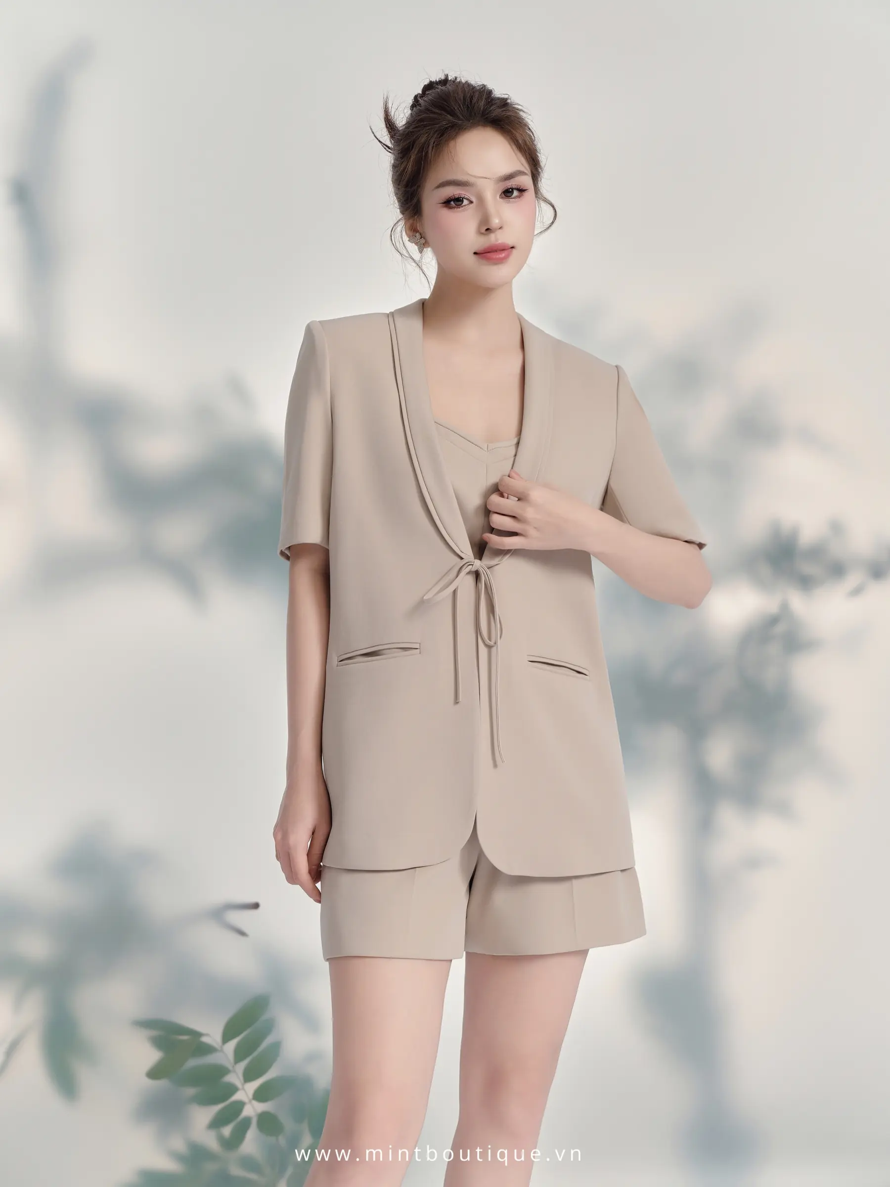 Áo vest dior xám tay cộc dây buộc tặng kèm áo 2 dây - Image 3