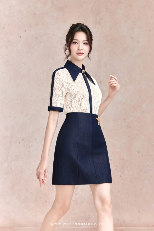 Áo sơ mi ren phối cổ bò lụa - Image 4