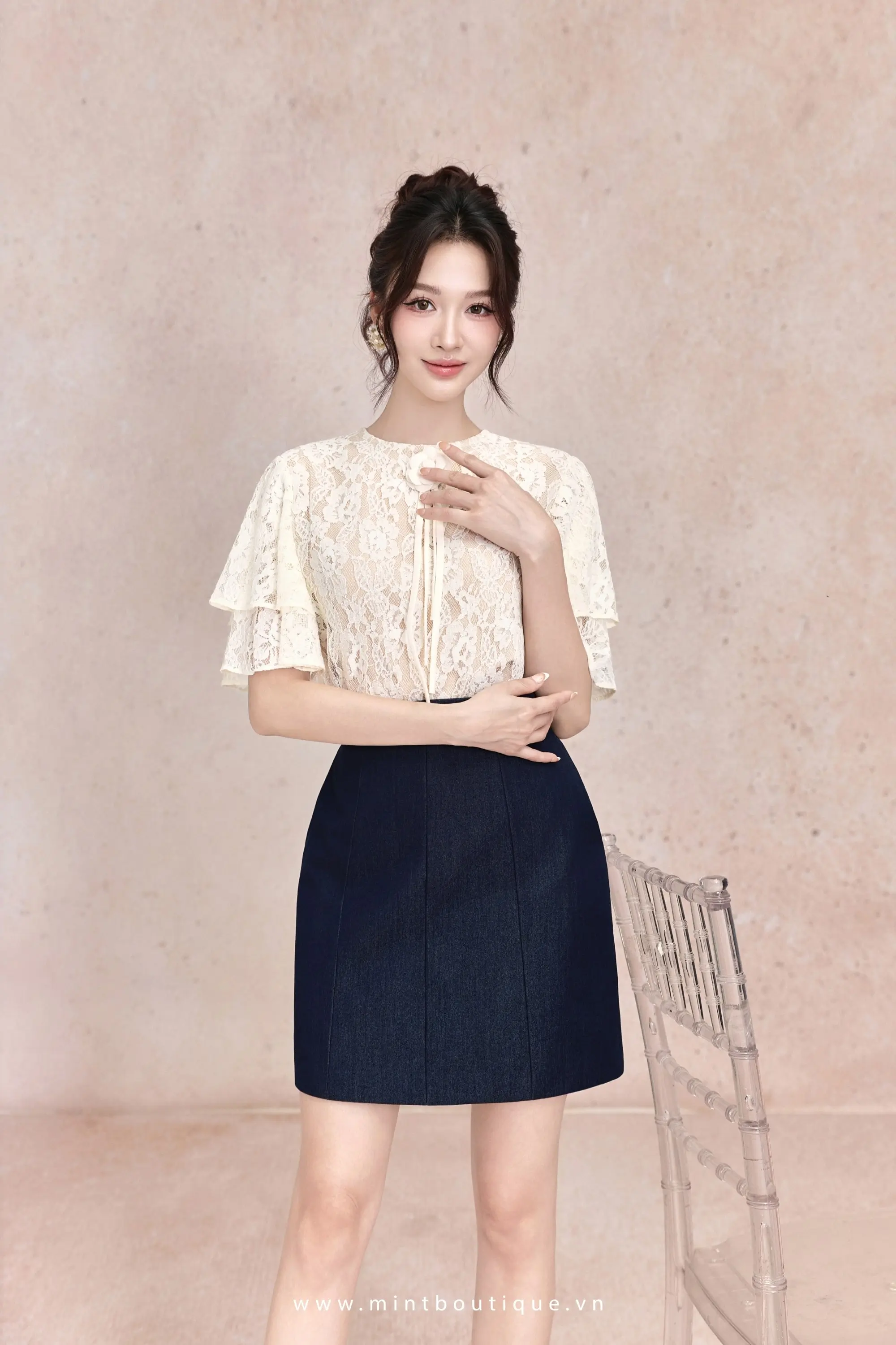 Áo chéo dior kem cổ sen tròn hai túi ốp tròn tay vest dài - Image 3