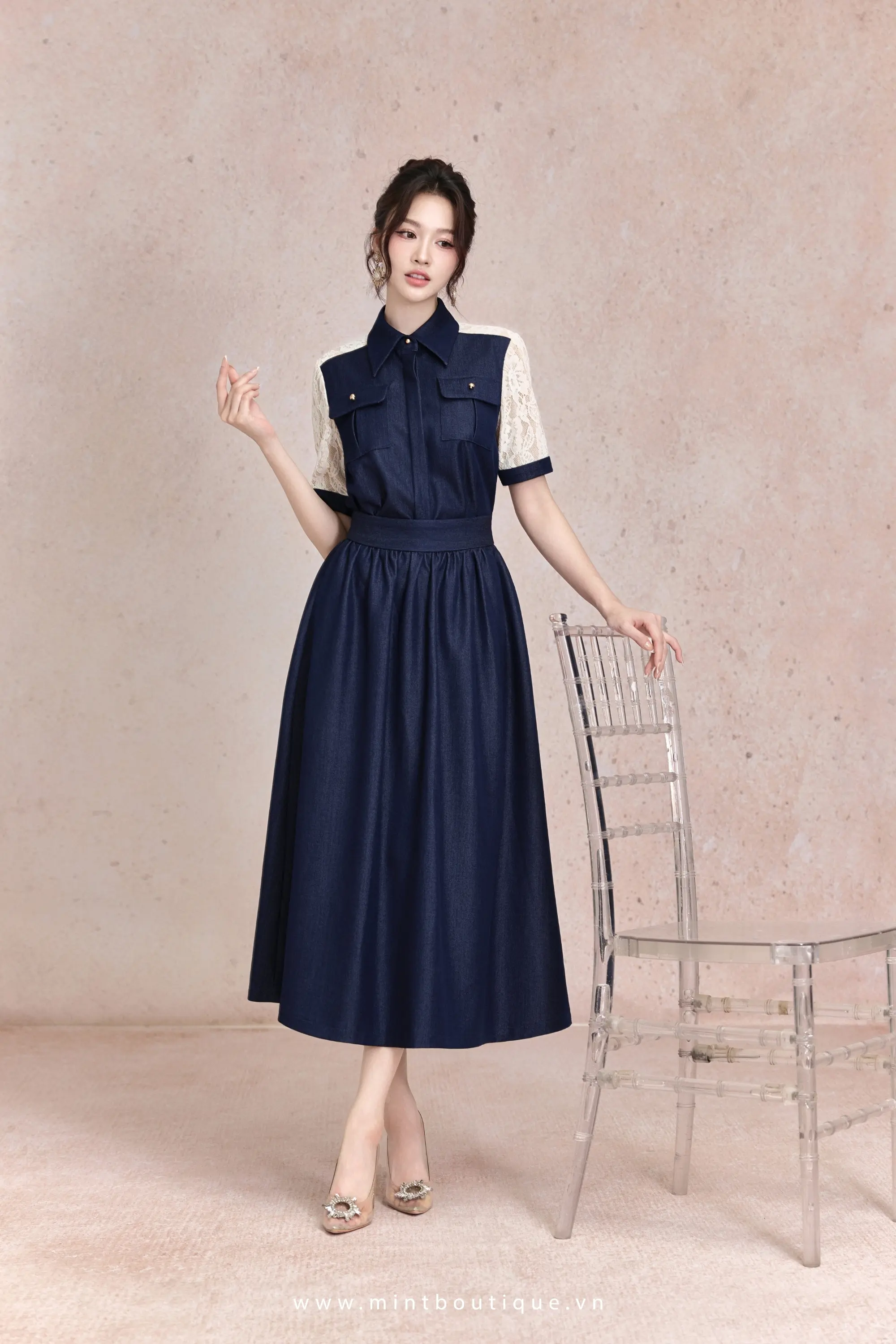 Chân váy bò rút nhăn cạp 5cm túi sườn - Image 4