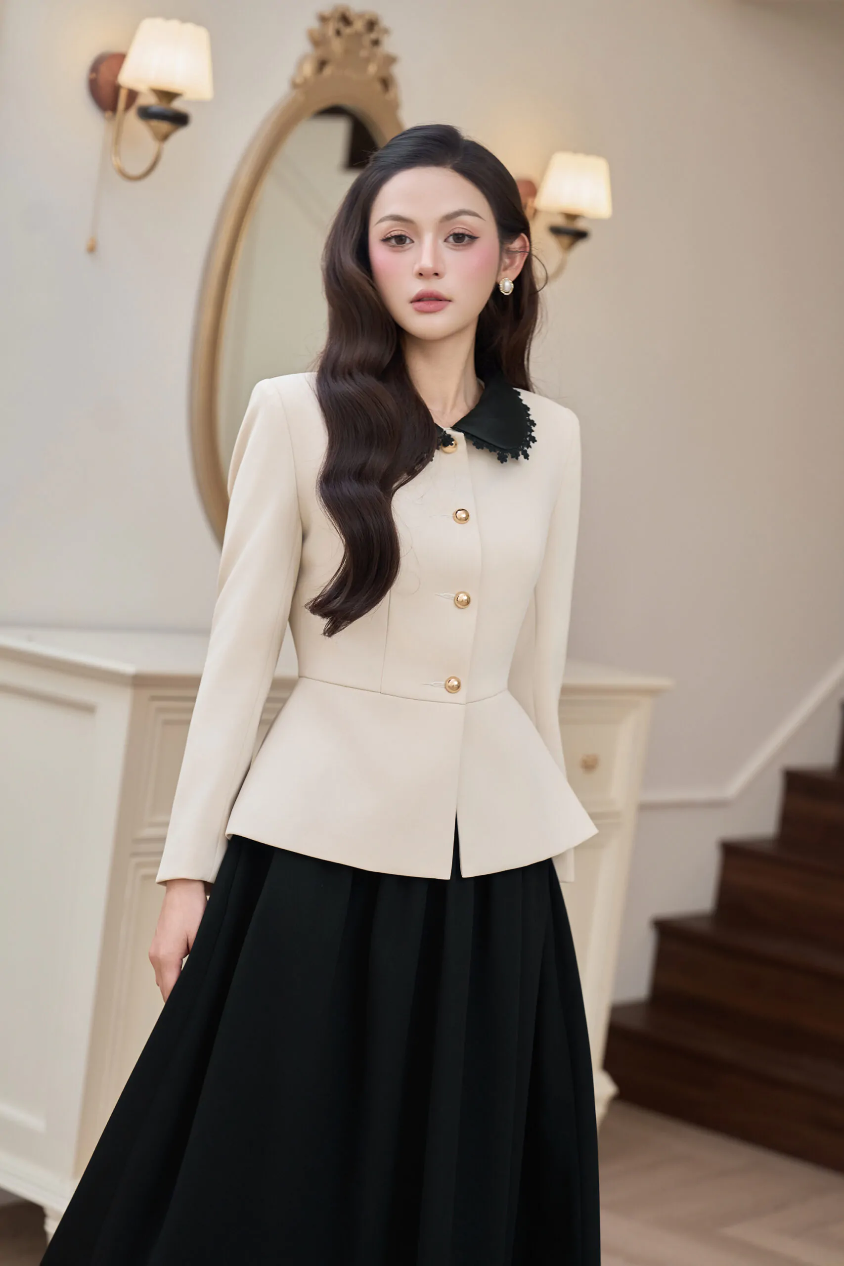 Chân váy tuyết mưa đen nhún ly cạp - Image 3